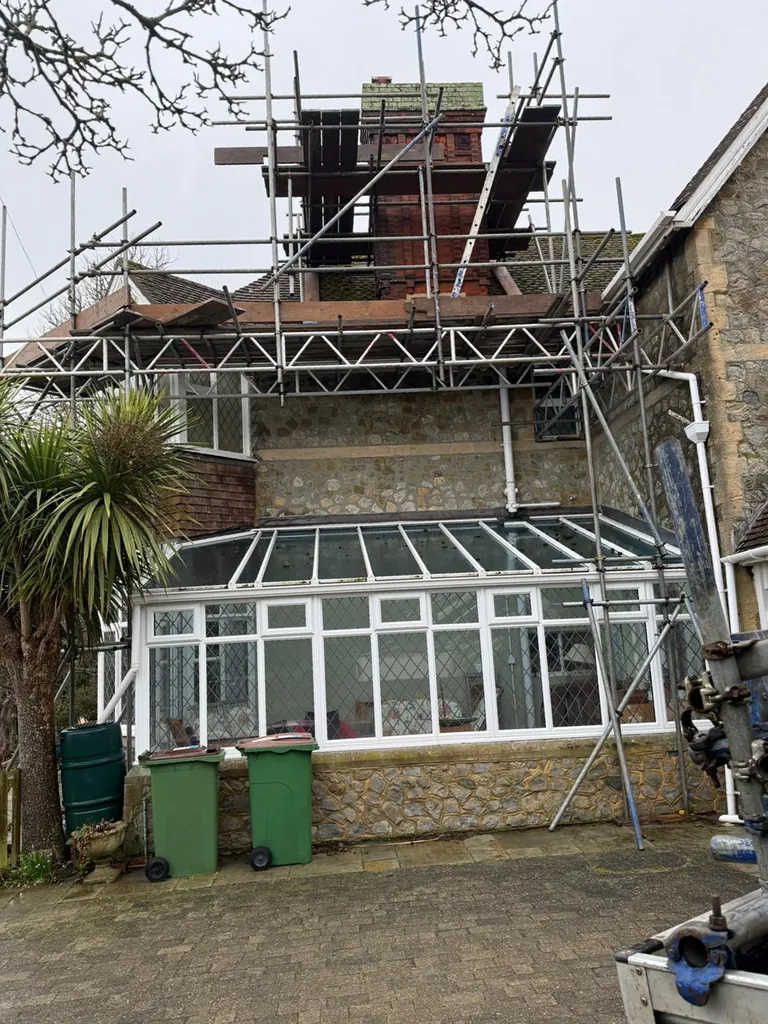 Chimney repair in progress on a period property in Hythe