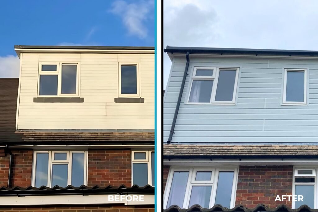 Before and after roofline replacement by JH Roofing in Folkestone